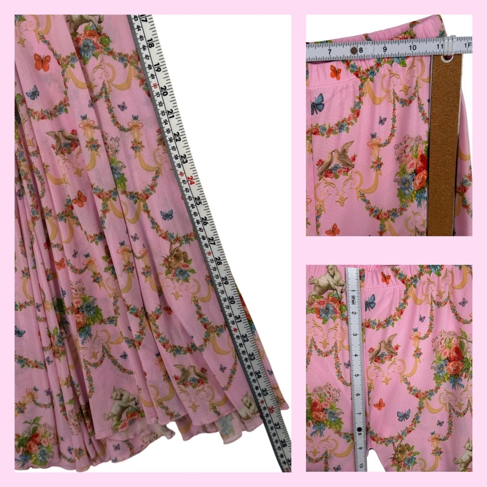 Sugar Thrillz Renaissance Floral Mesh Flare Pants Size S Pink High Rise Coquette - Picture 7 of 9